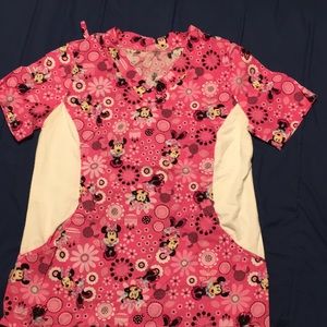 Women’s M Handmade scrub top Minnie Mouse pink/white
